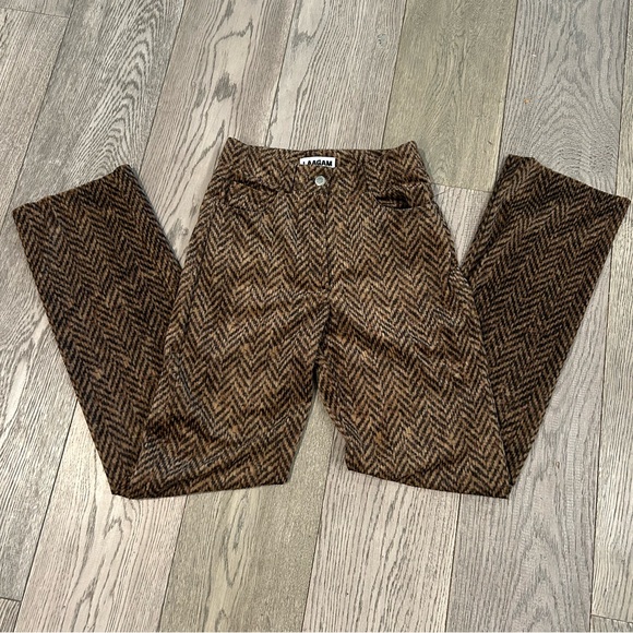 Women's Brown Herringbone Corduroy Straight Leg Pants - Picture 3 of 7